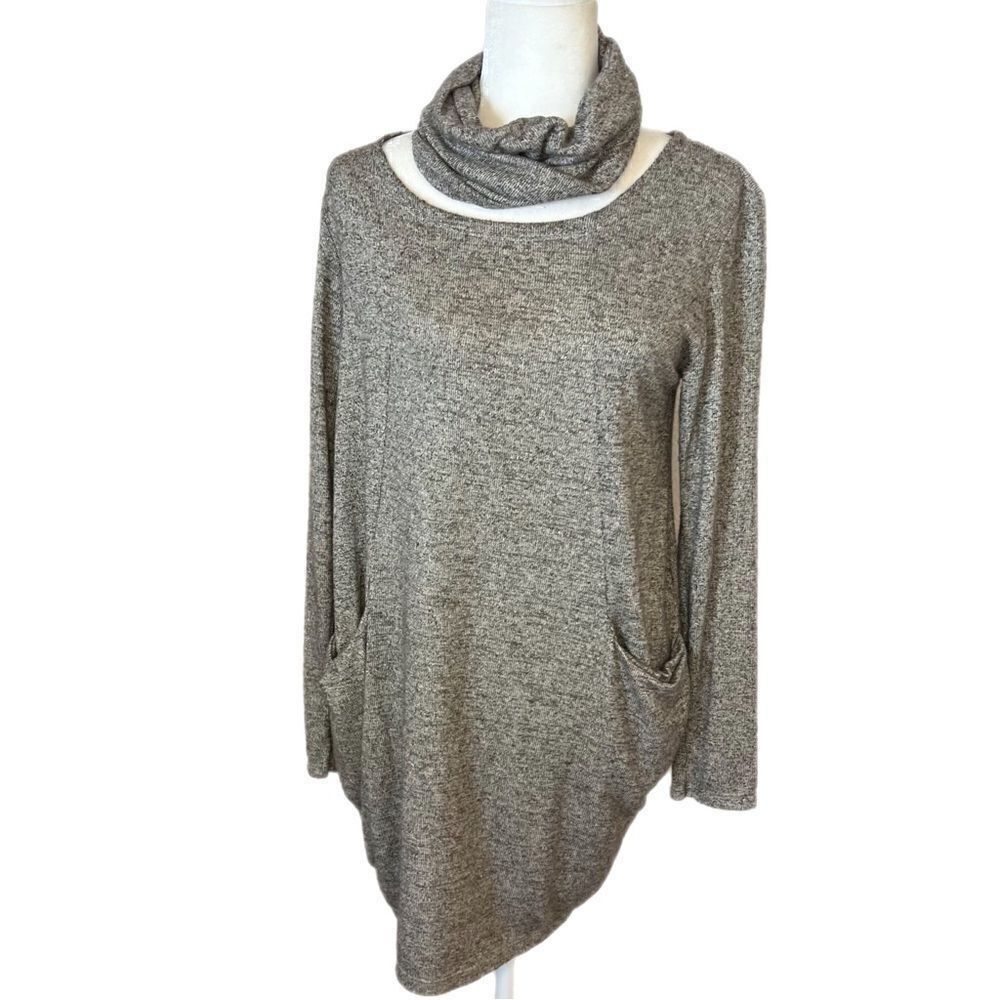 Baci Taupe Knit Sweater Tunic or Dress with Detached Cowl Neck. One Size. NWT!